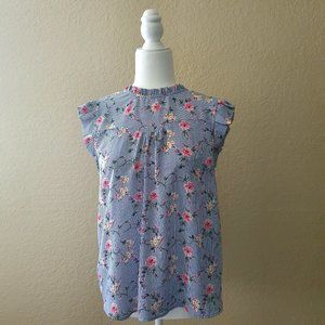 MONTEAU LA Blue Striped Printed Top